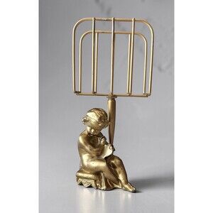 Vintage Gold Gilt Cherub Cast Metal Letter Holder Ornate Brass Putti Organizer